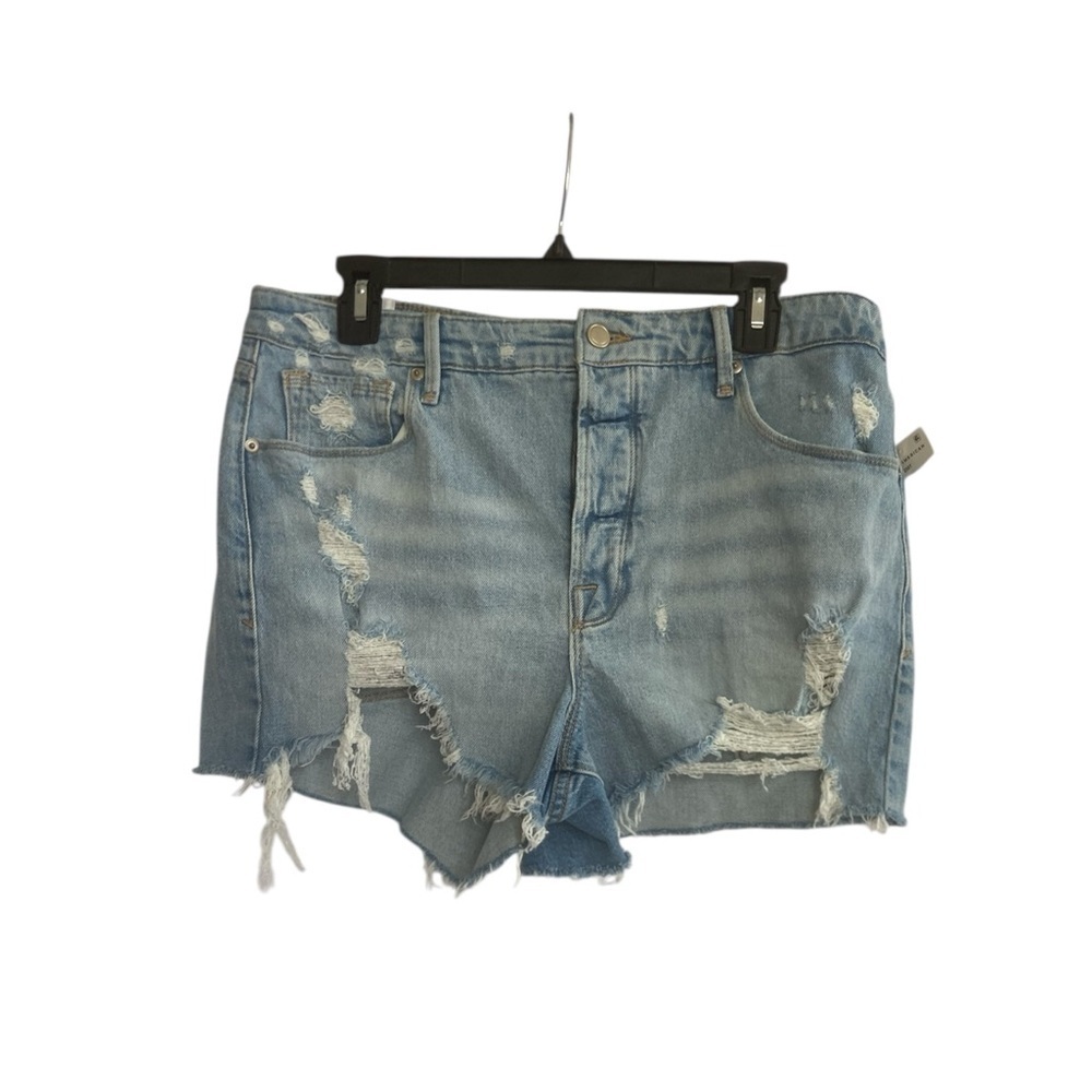 Good American shorts Bombshell shadow pocket blue denim size 12 / 31 NEW